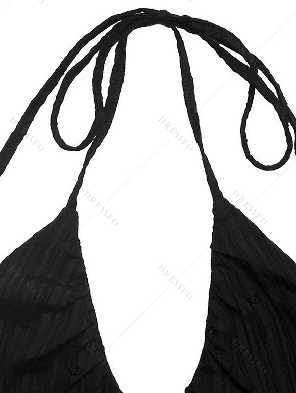 Vacation Colorblock Dress V Neck Zig Zag Halter Open Back Tiered Cake Dress - Noir XL | US 12