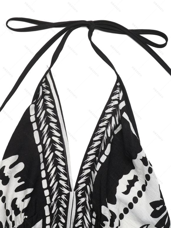 Bohemian Vacation Couple Outfit Floral Leaf Ethnic Print Spaghetti Strap Maxi Dress and Shirt Set - Noir S | US 4