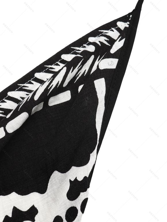 Bohemian Vacation Couple Outfit Floral Leaf Ethnic Print Spaghetti Strap Maxi Dress and Shirt Set - Noir S | US 4