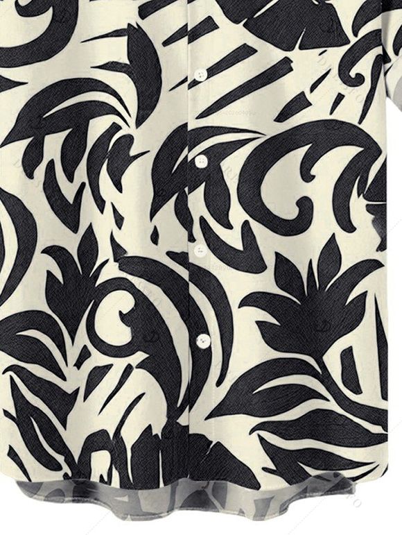 Bohemian Couple Outfit Layered Flounce Skew Neck Belt Wide Leg Jumpsuit and Leaf Scroll Print Shirt Set - café lumière S | US 4