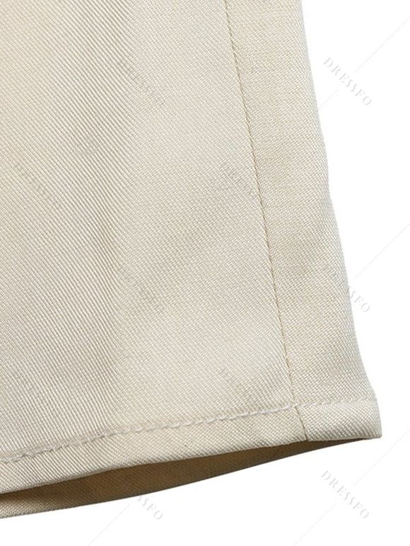 Bohemian Couple Outfit Layered Flounce Skew Neck Belt Wide Leg Jumpsuit and Leaf Scroll Print Shirt Set - café lumière S | US 4