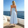Beach Vacation Dress Colorblock Striped Print Cut Out Maxi Halter Dress - Bleu clair S | US 4
