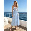 Beach Vacation Dress Colorblock Striped Print Cut Out Maxi Halter Dress - Bleu clair M | US 6