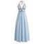 Beach Vacation Dress Colorblock Striped Print Cut Out Maxi Halter Dress - Bleu clair L | US 8