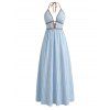 Beach Vacation Dress Colorblock Striped Print Cut Out Maxi Halter Dress - Bleu clair XL | US 10