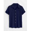 Chemise décontractée pour homme, en maille texturée, couleur unie, à boutons - Bleu profond 2XL