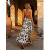 Bohemian Vacation Dress Floral Leaf Ethnic Print Spaghetti Strap Maxi Boho Dress - Noir XL | US 12