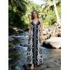 Bohemian Vacation Dress Floral Leaf Ethnic Print Spaghetti Strap Maxi Boho Dress - Noir L | US 8-10