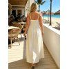 Robe de vacances pour la plage, couleur unie, smocks, faux boutons, épaules nouées, coupe trapèze - Beige XL | US 10
