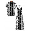 Bohemian Vacation Couple Outfit Floral Leaf Ethnic Print Spaghetti Strap Maxi Dress and Shirt Set - Noir S | US 4