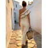 Vacation Wide Leg Jumpsuit Layered Flounce Skew Neck Belt Jumpsuit - LIGHT COFFEE L | US 8-10