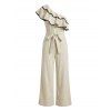 Vacation Wide Leg Jumpsuit Layered Flounce Skew Neck Belt Jumpsuit - LIGHT COFFEE L | US 8-10