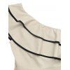 Vacation Wide Leg Jumpsuit Layered Flounce Skew Neck Belt Jumpsuit - LIGHT COFFEE L | US 8-10