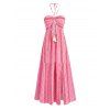 Bohemian Vacation Halter Dress for Beach Geometric Print Tassel Slit Dress - LIGHT PINK L | US 8