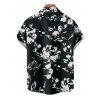 Vintage Vacation Couple Outfit Colorblock Zig Zag Halter Tiered Cake Dress and Abstract Flower Leaf Print Shirt Set - BLACK S | US 4