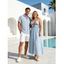 Beach Vacation Couple Outfit Colorblock Striped Print Cut Out Maxi Halter Dress and Shirt Set - Bleu clair S | US 4