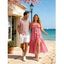 Bohemian Vacation Couple Outfit Geometric Striped Ethnic Print Tassel Slit Halter Dress and Shirt Set - Rose clair S | US 4
