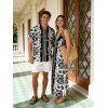 Bohemian Vacation Couple Outfit Floral Leaf Ethnic Print Spaghetti Strap Maxi Dress and Shirt Set - Noir S | US 4