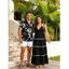 Vintage Vacation Couple Outfit Colorblock Zig Zag Halter Tiered Cake Dress and Abstract Flower Leaf Print Shirt Set - Noir S | US 4