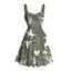 Robe de vacances style cowboy western, motif cactus, lettre, buste froncé, ceinture, col en cœur, ligne A, mini robe cottagecore - Vert profond XXXL | US 16
