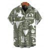 Chemise de vacances pour homme, style cowboy western, motif cactus, lettres, boutonnée, retroussée, manches courtes, style cottagecore - Vert profond 3XL