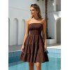 Vacation Elegance Dress Solid Color Smocked Off the Shoulder Vintage Mini Dress - DEEP COFFEE L | US 8