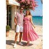 Bohemian Vacation Couple Outfit Geometric Striped Ethnic Print Tassel Slit Halter Dress and Shirt Set - Rose clair S | US 4