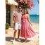 Bohemian Vacation Couple Outfit Geometric Striped Ethnic Print Tassel Slit Halter Dress and Shirt Set - Rose clair S | US 4