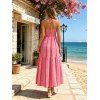 Bohemian Vacation Halter Dress for Beach Geometric Print Tassel Slit Dress - LIGHT PINK L | US 8