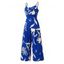 Combinaison de vacances à jambes larges, imprimé floral et fines bretelles drapées - Bleu XXL | US 12