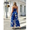 Vacation Couple Outfit Floral Leaf Silhouette Print Draped Spaghetti Strap Jumpsuit and Shirt Set - Bleu S | US 4