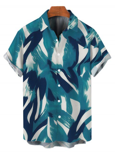 Chemise de plage pour homme, imprimé aquarelle abstrait à coups de pinceau, boutonnée