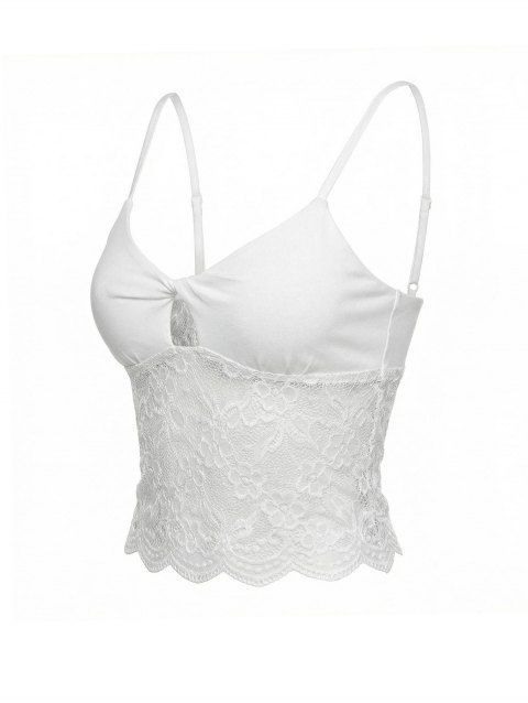 Débardeur court à empiècements en dentelle florale, uni, à bretelles spaghetti festonnées et découpes ajourées