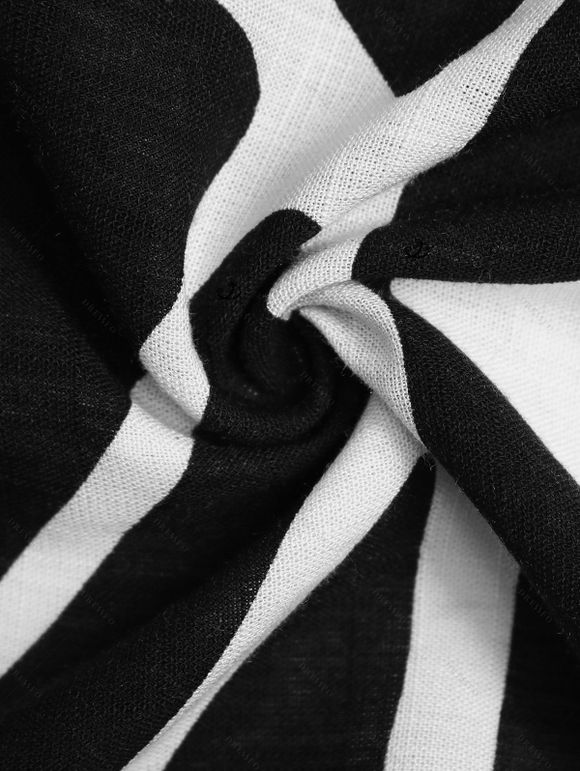 Combinaison de vacances vintage à imprimé géométrique monochrome de feuilles et col en V noué - Noir XL | US 12