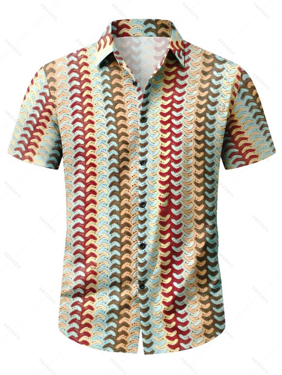 Bohemian Vacation Couple Outfit Colorblock Arrow Ethnic Print Bodycon Knitted Dress and Shirt Set - multicolor S | US 4