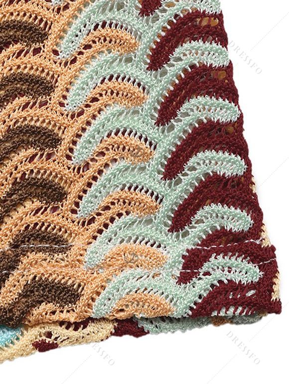 Bohemian Vacation Couple Outfit Colorblock Arrow Ethnic Print Bodycon Knitted Dress and Shirt Set - multicolor S | US 4