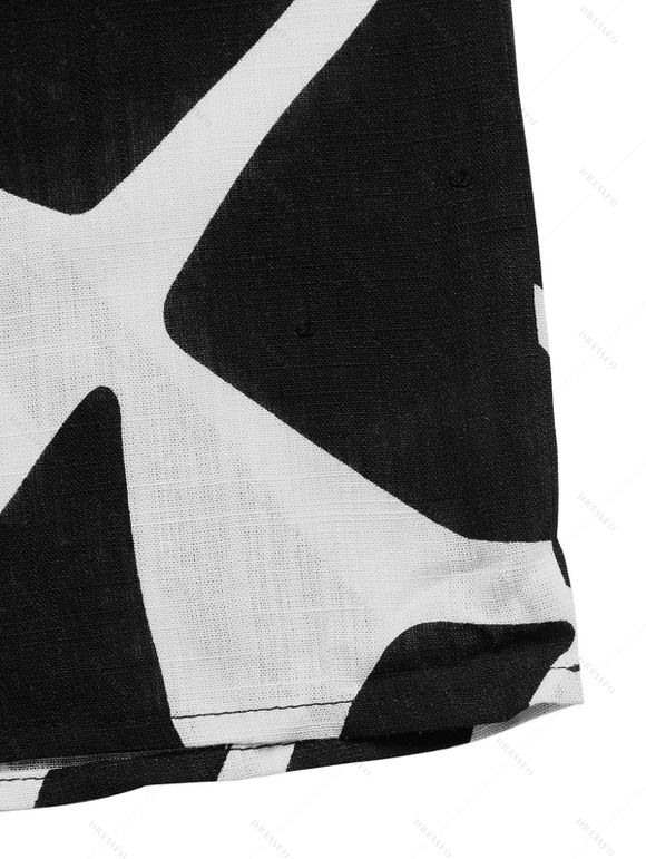 Vintage Vacation Couple Outfit Monochrome Geometric Leaf Print Tied Jumpsuit and Shirt Set - Noir S | US 4