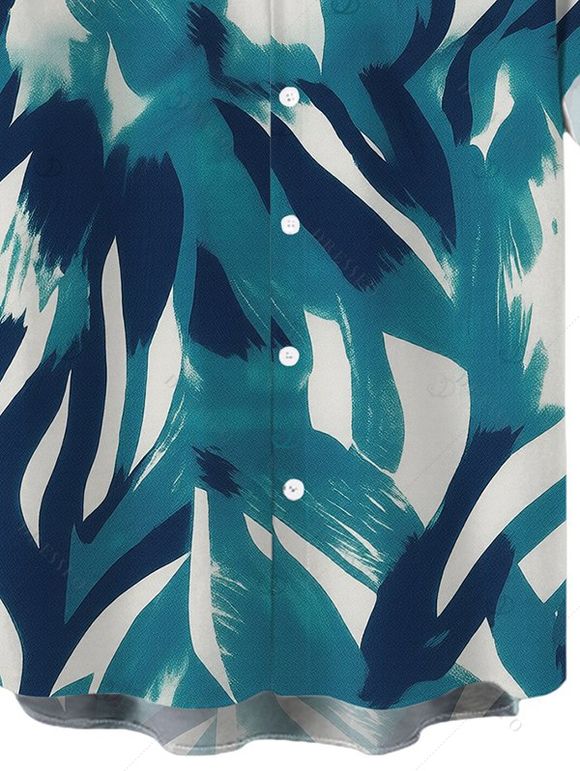 Chemise de plage pour homme, imprimé aquarelle abstrait à coups de pinceau, boutonnée - Turquoise Foncée 3XL