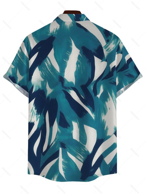 Beach Vacation Couple Outfit Watercolor Abstract Brush Stroke Print Pocket Off the Shoulder Romper and Shirt Set - Turquoise Foncée S | US 4
