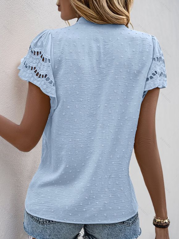 Chemisier décontracté pour les trajets quotidiens, uni, à manches papillon et col montant, orné de découpes. - Bleu clair XL | US 10