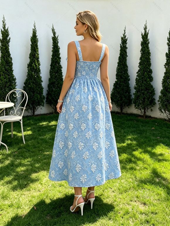 Robe de soirée à encolure carrée, ornée d'appliqués floraux 3D et d'un nœud papillon. - Bleu clair L | US 8