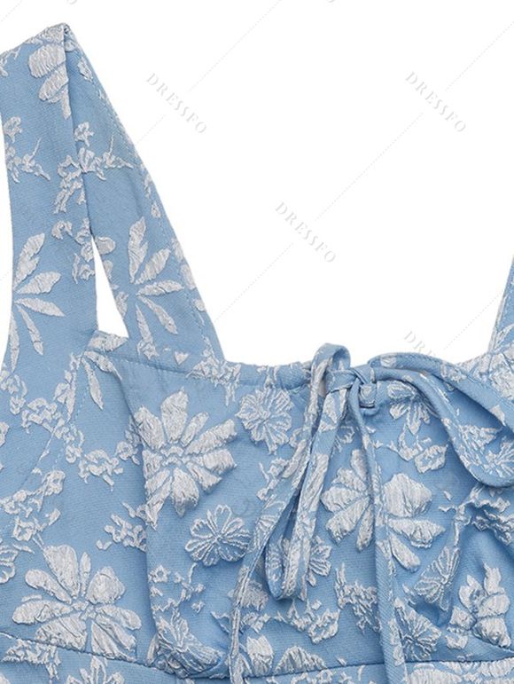 Robe de soirée à encolure carrée, ornée d'appliqués floraux 3D et d'un nœud papillon. - Bleu clair L | US 8