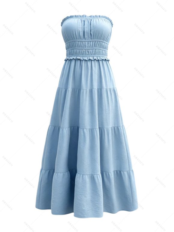 Hawaiian Vacation Dresses Set Tie Dye Watercolor Floral Print Dress and Solid Color Ruffle Smocked Off the Shoulder Tired Dress Set - Bleu clair S | US 4