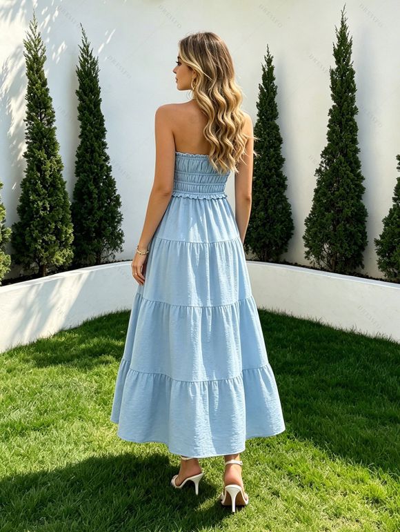 Hawaiian Vacation Dresses Set Tie Dye Watercolor Floral Print Dress and Solid Color Ruffle Smocked Off the Shoulder Tired Dress Set - Bleu clair S | US 4