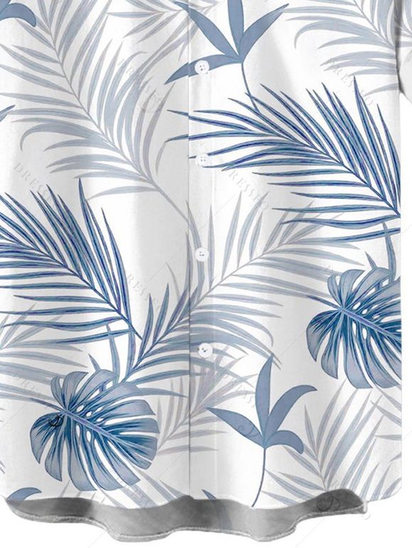 Hawaii Vacation Couple Outfit Tassel Tied Shoulder Cropped Top Tired Pants and Tropical Botanical Leaf Print Shirt Set - Bleu clair S | US 4