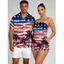 Patriotic Couple Outfit Retro Watercolor American Flag Palm Tree Print Pocket Off the Shoulder Romper and Shirt Independence Day Set - multicolor A S | US 4