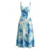 Robe de plage maxi à bretelles spaghetti, imprimé floral aquarelle tie-dye - Bleu Toile de Jean XL | US 10