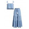 Hawaii Vacation Couple Outfit Tassel Tied Shoulder Cropped Top Tired Pants and Tropical Botanical Leaf Print Shirt Set - Bleu clair S | US 4