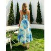 Hawaiian Vacation Dresses Set Tie Dye Watercolor Floral Print Dress and Solid Color Ruffle Smocked Off the Shoulder Tired Dress Set - LIGHT BLUE S | US 4