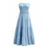 Hawaiian Vacation Dresses Set Tie Dye Watercolor Floral Print Dress and Solid Color Ruffle Smocked Off the Shoulder Tired Dress Set - LIGHT BLUE S | US 4
